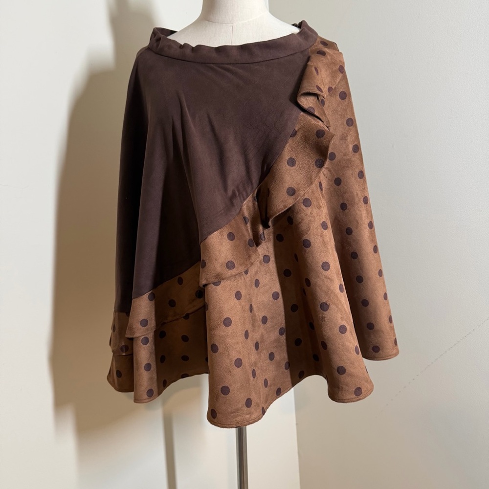NEW! Eva Franco Anthropologie Brown Polka Dot Ruffled Cape - SZ 6 (or higher)